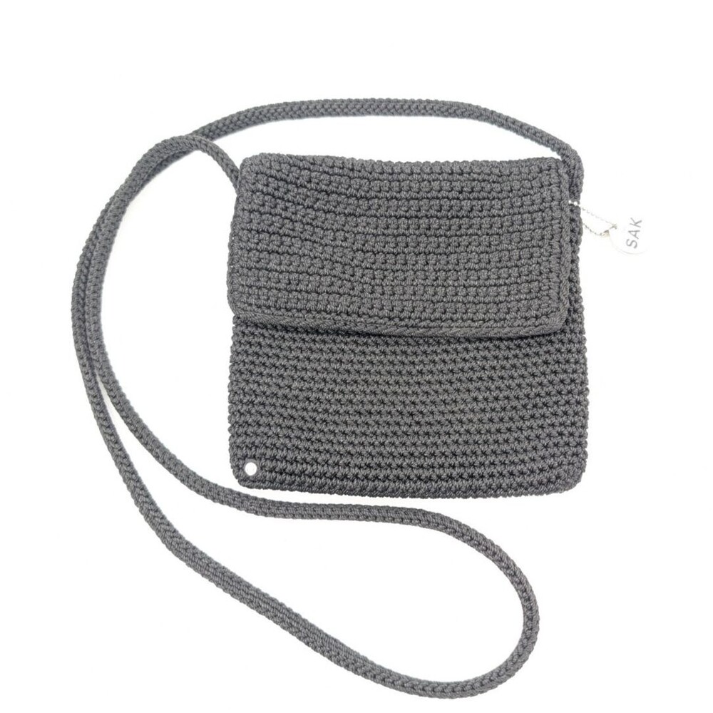 The SAK Crochet Small Black Knit Square Classic Boho Shoulder Bag Purse